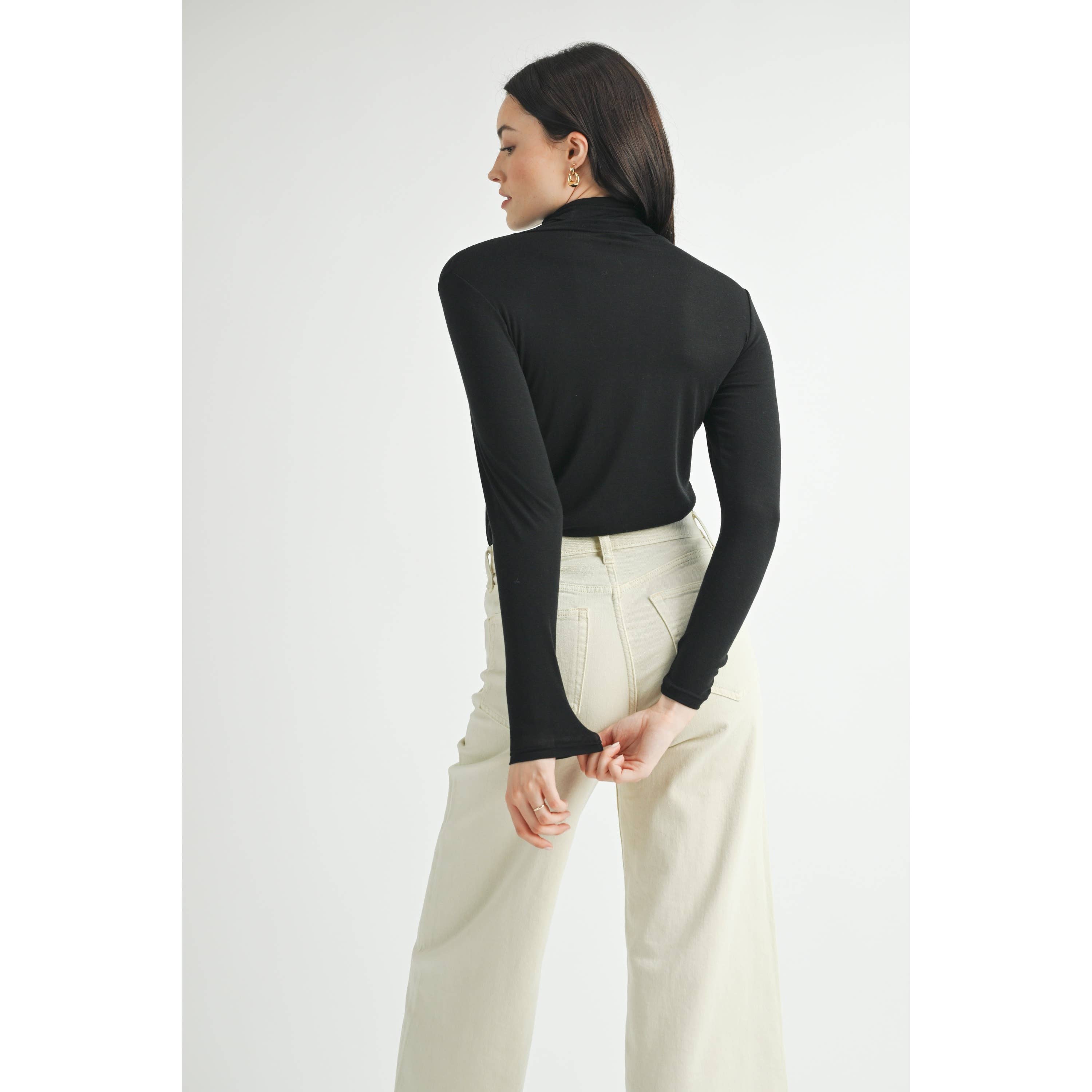 BASIC TURTLENECK KNIT TOP: Black