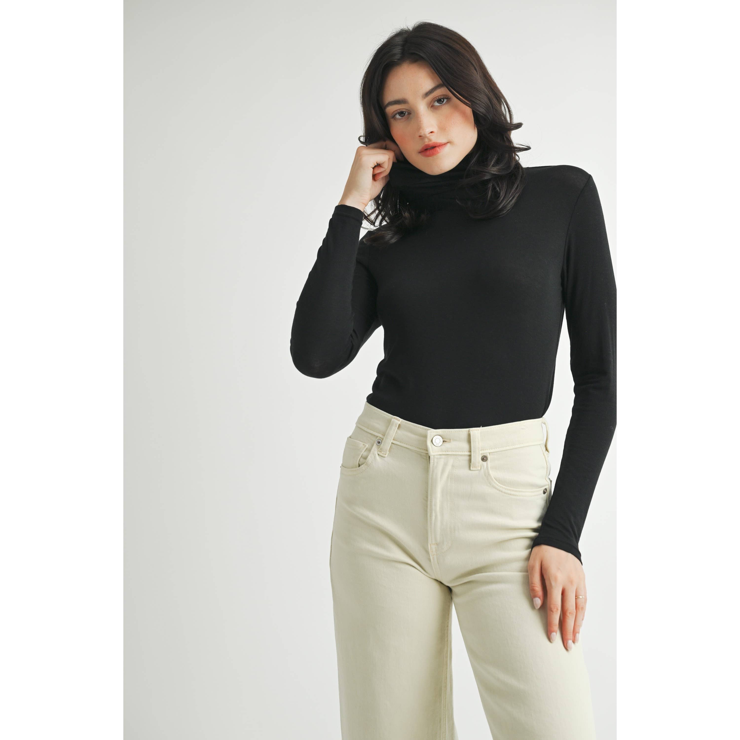 BASIC TURTLENECK KNIT TOP: Black