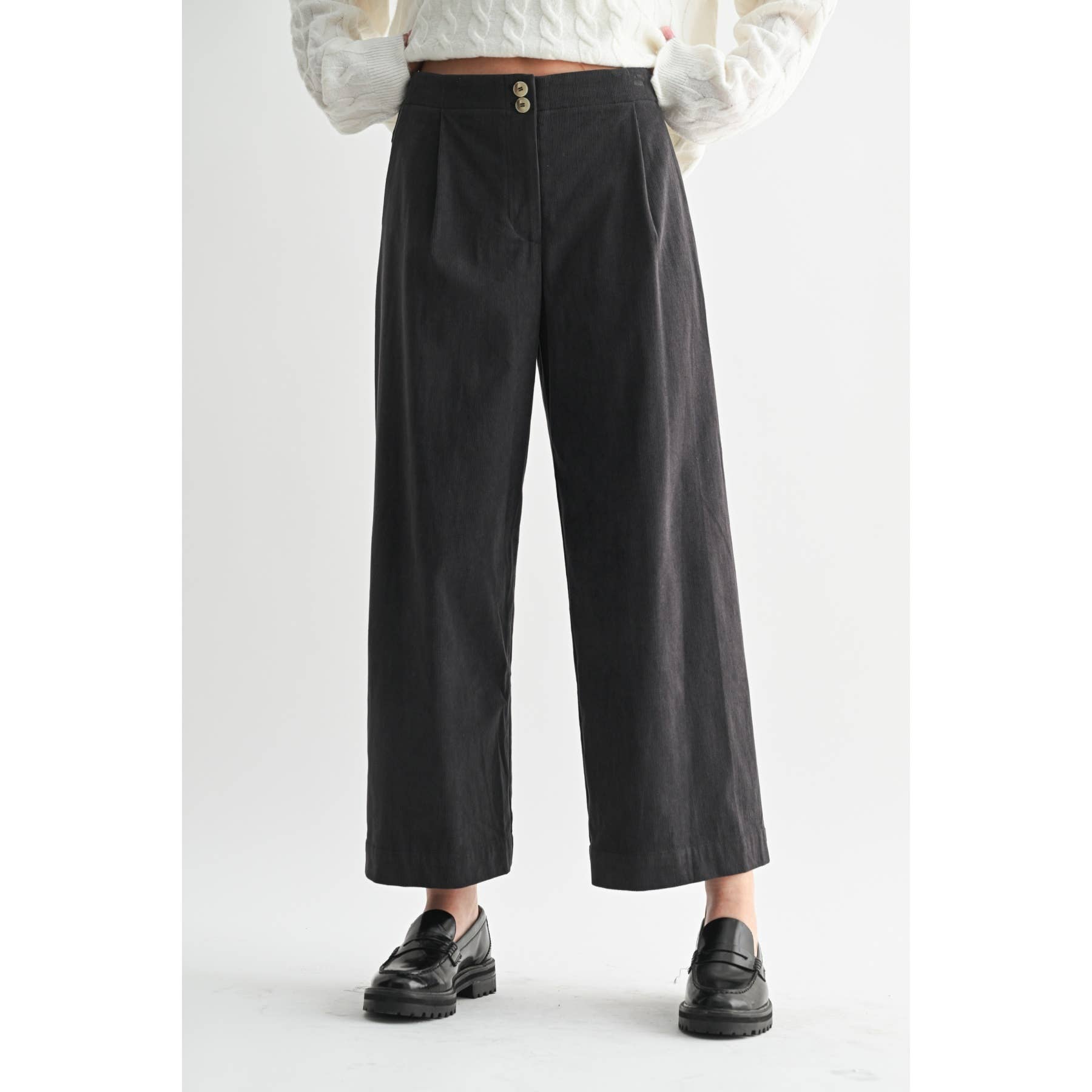 CORDUROY WIDE LEG PANTS: Charcoal