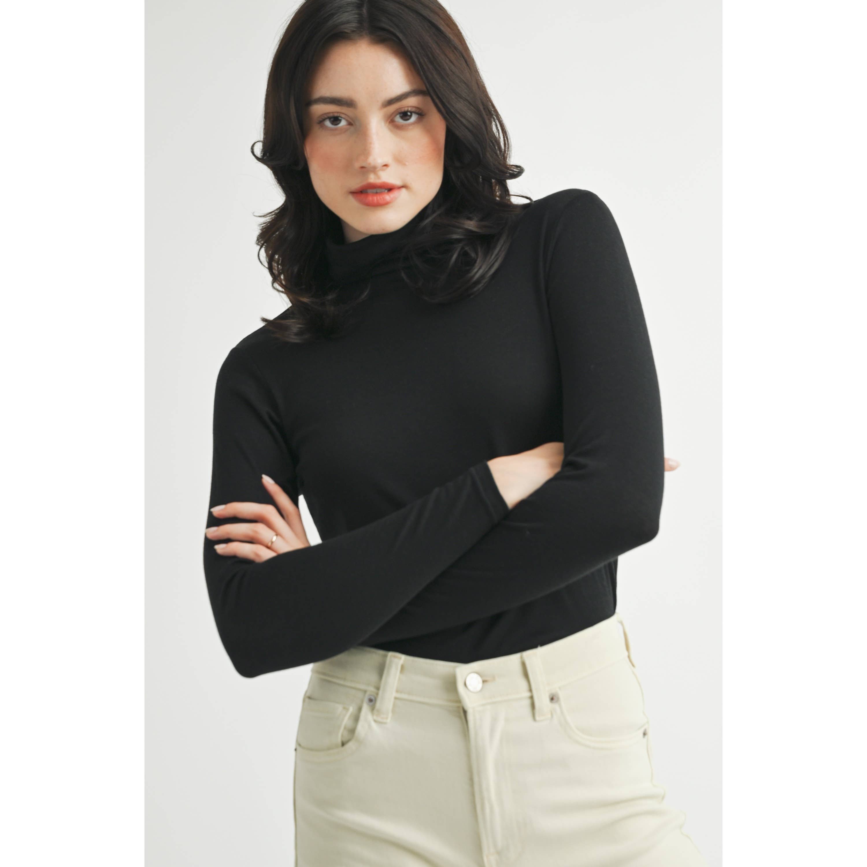 BASIC TURTLENECK KNIT TOP: Black