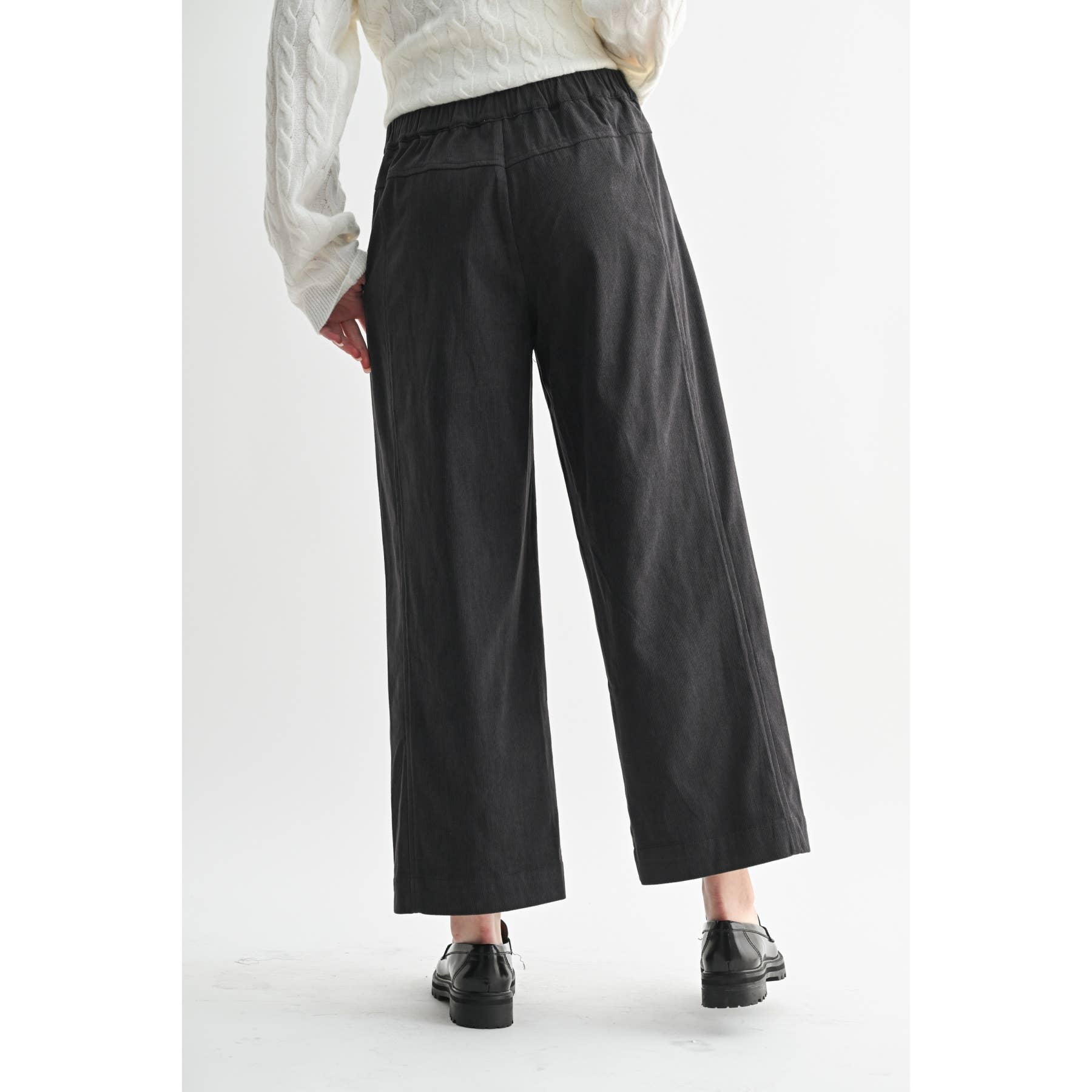CORDUROY WIDE LEG PANTS: Charcoal