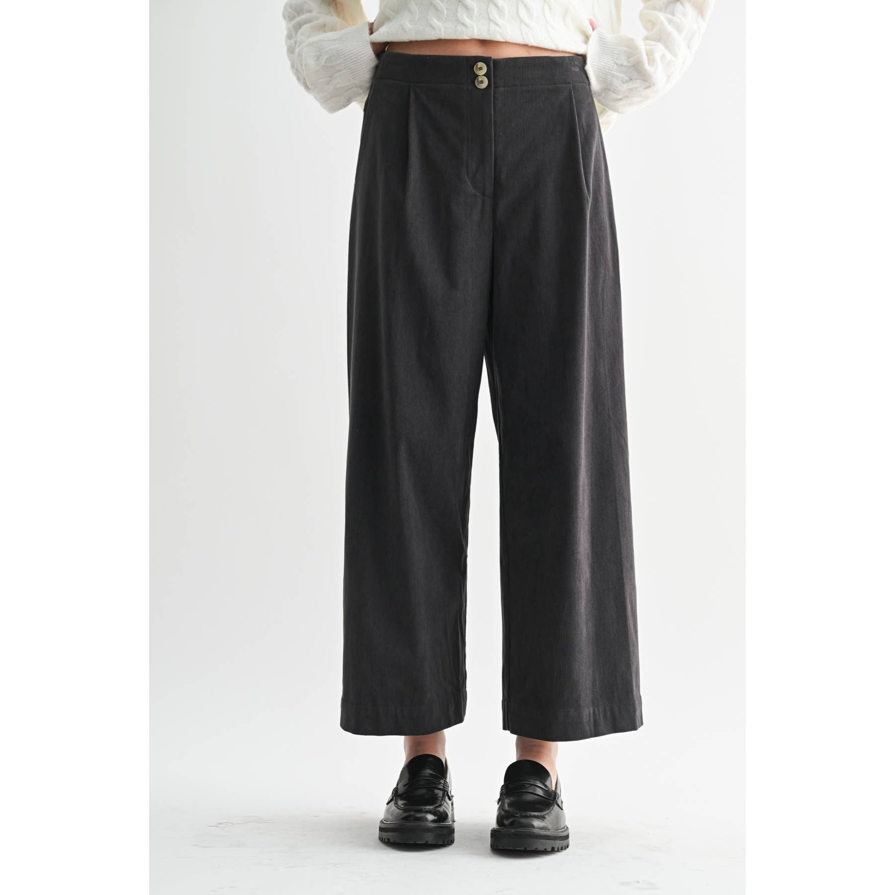 CORDUROY WIDE LEG PANTS: Charcoal