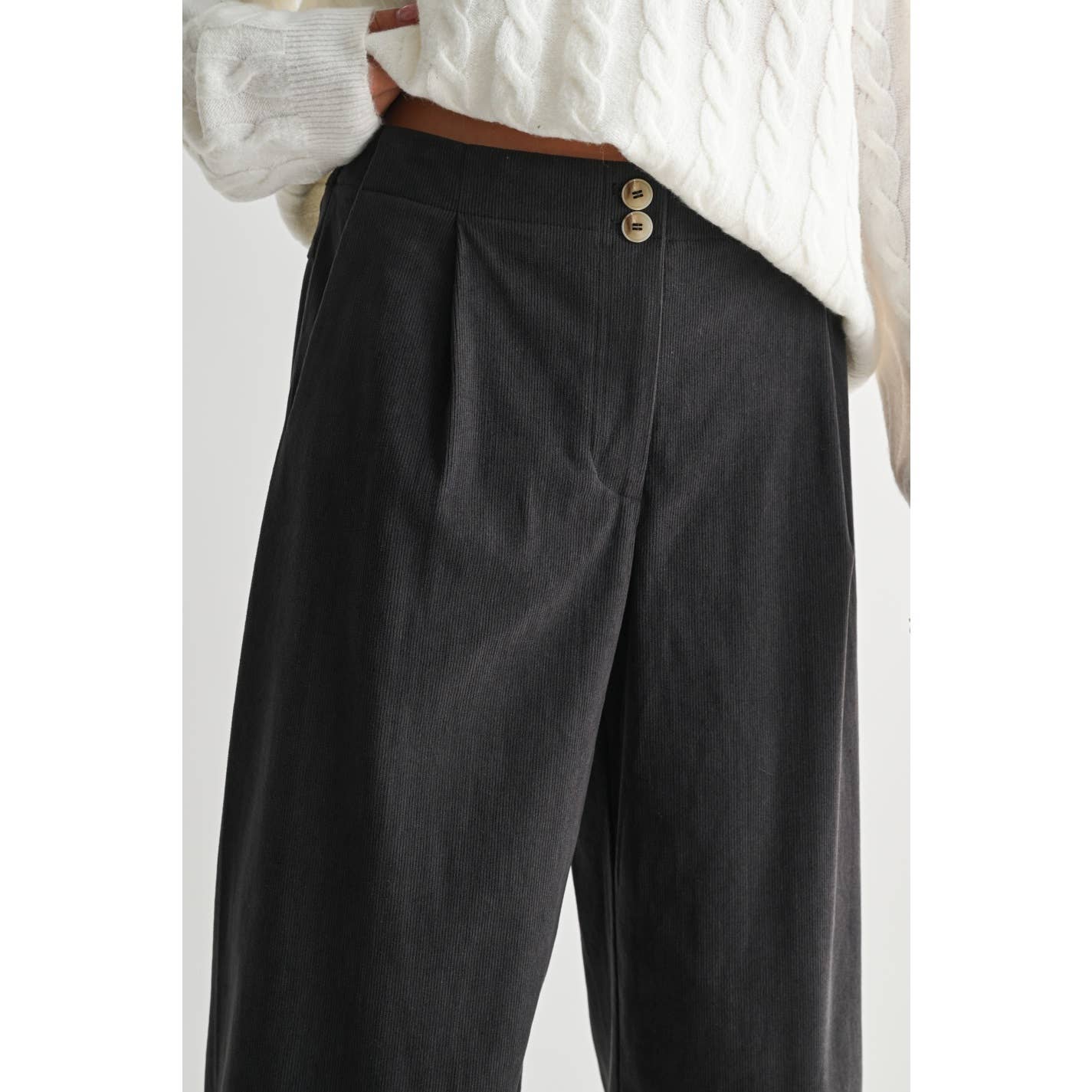 CORDUROY WIDE LEG PANTS: Charcoal