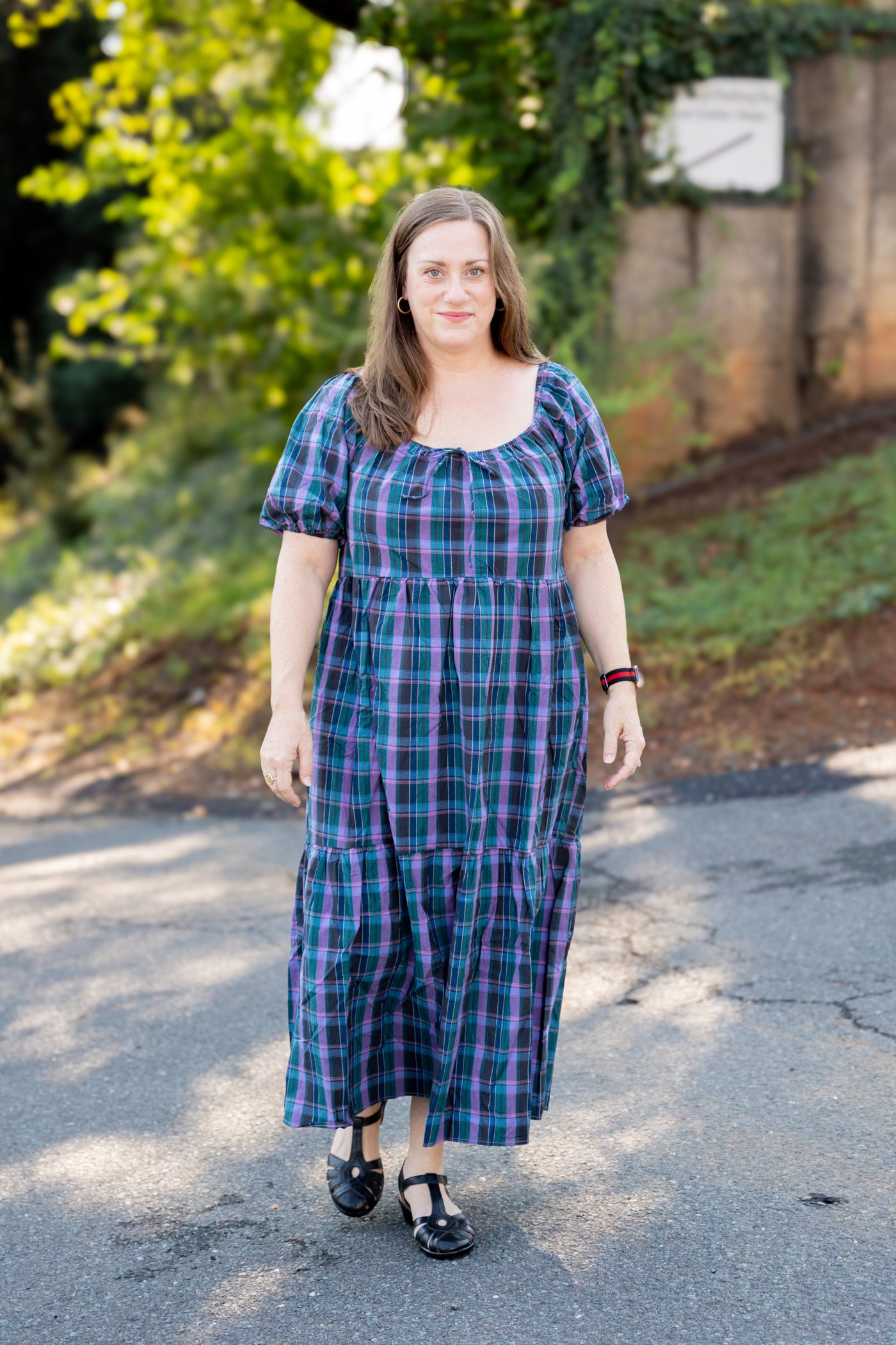 Plaid Puff Sleeve Midi Dress