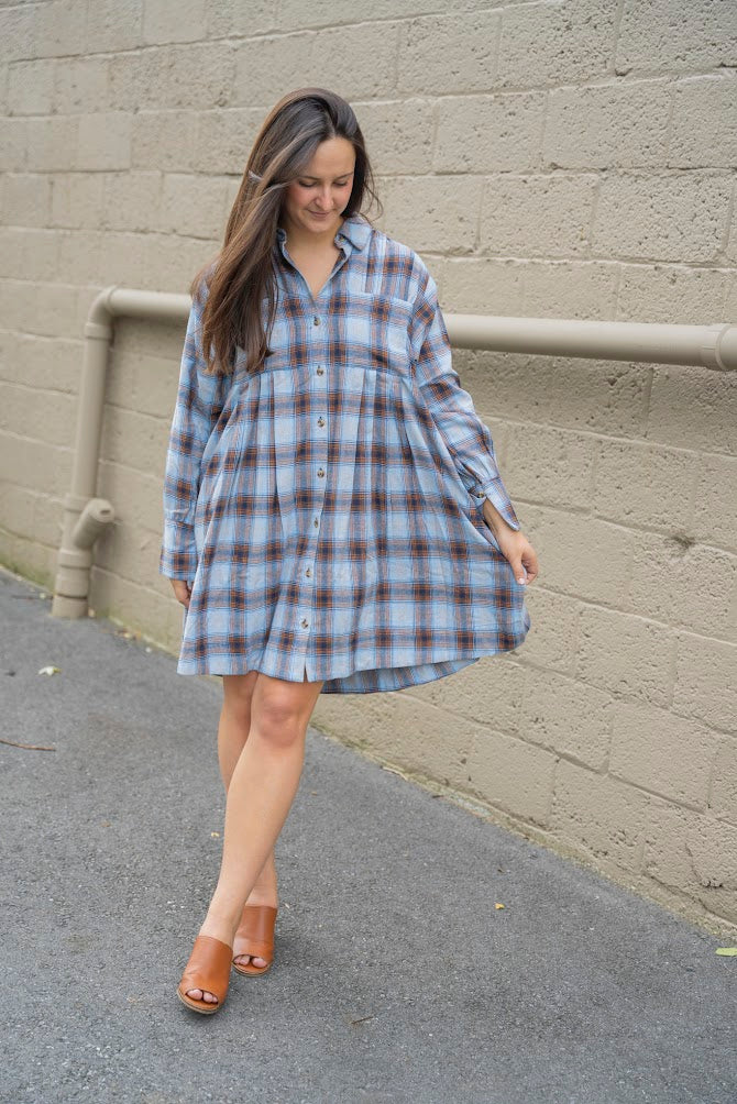 Tucked & Plaid Shirt Dress