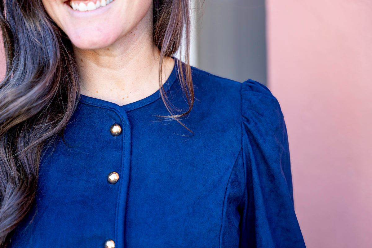 Faux Suede Gold Button Dress
