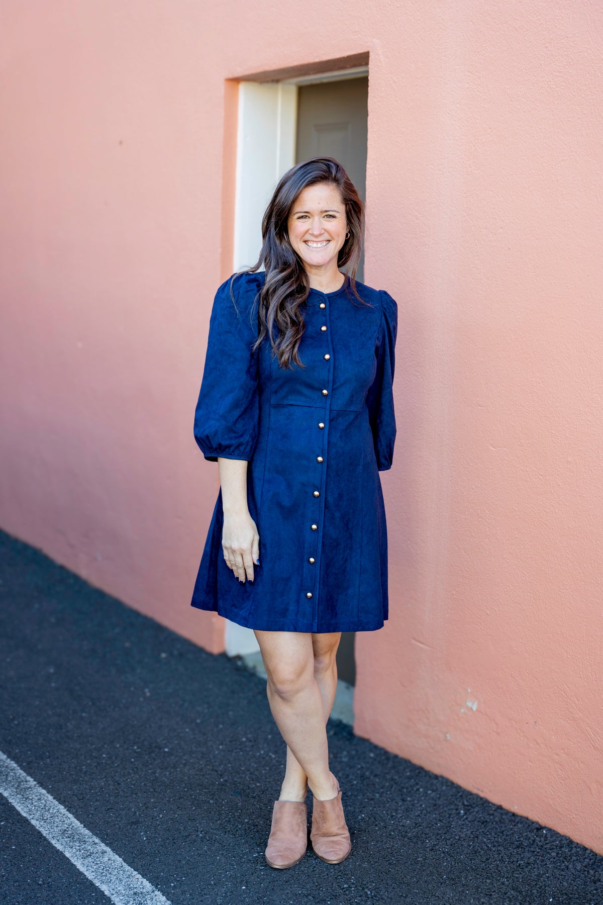 Faux Suede Gold Button Dress