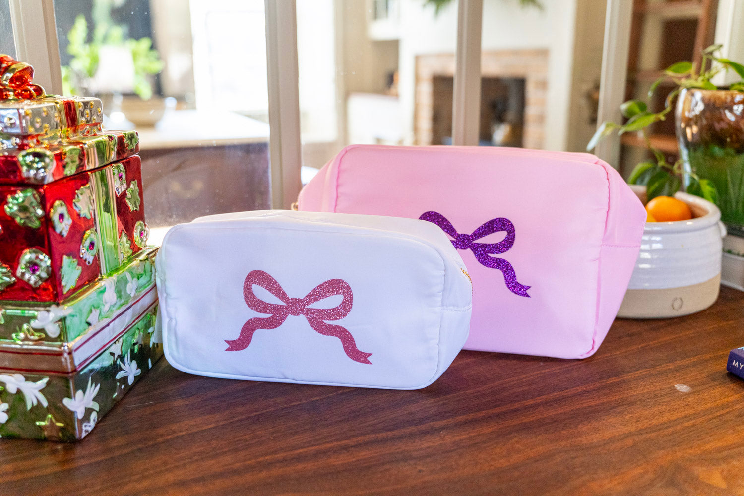 Glitter Bow Large Nylon Pouch