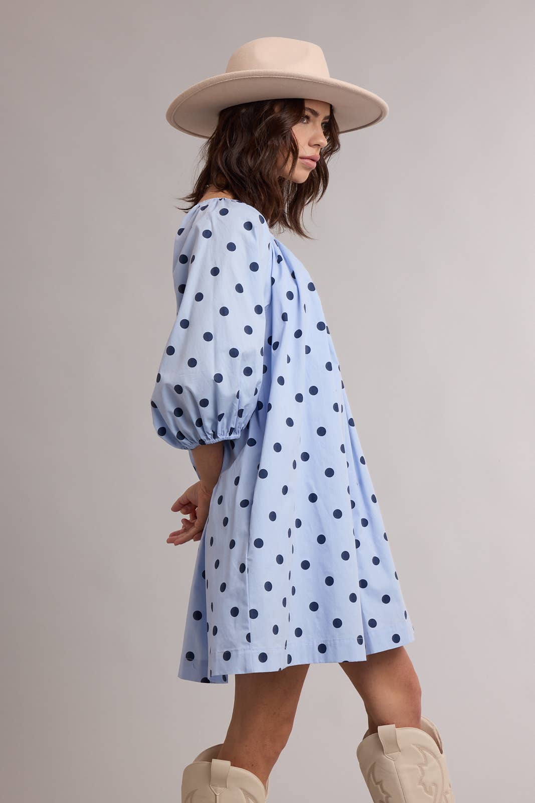 Polka Dot Gathered Mini Dress