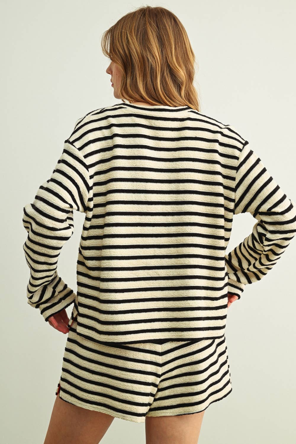 Textured Stripe Long Sleeve Top