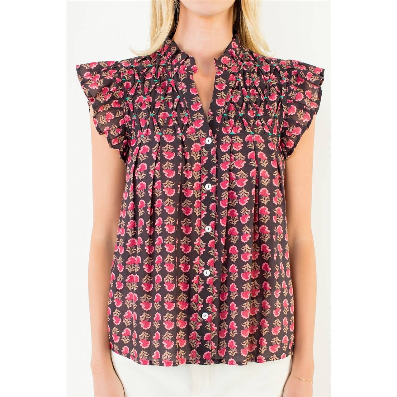 Cassidy Flutter Sleeve Button Top
