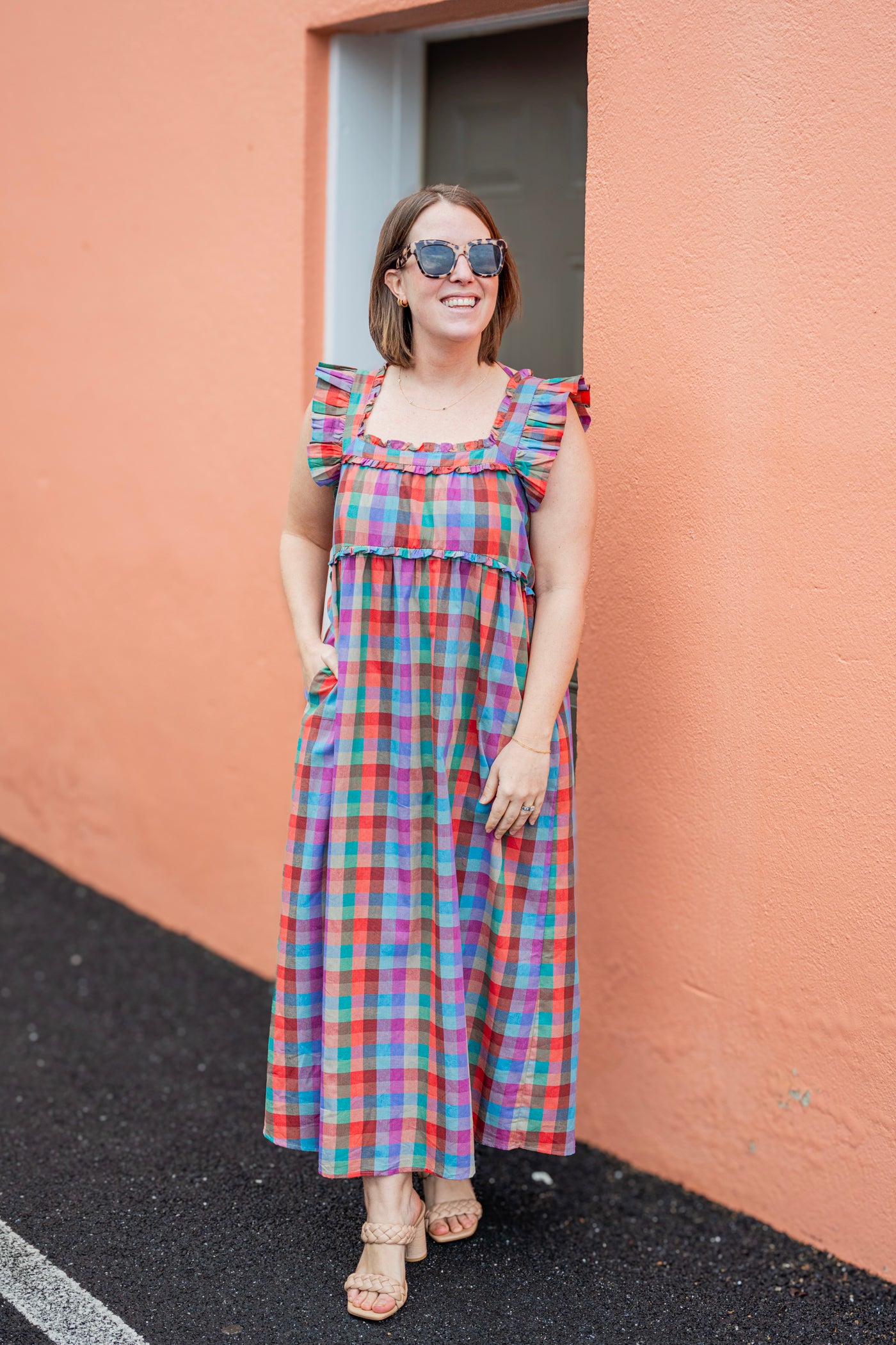 Madras Ruffle Midi Dress