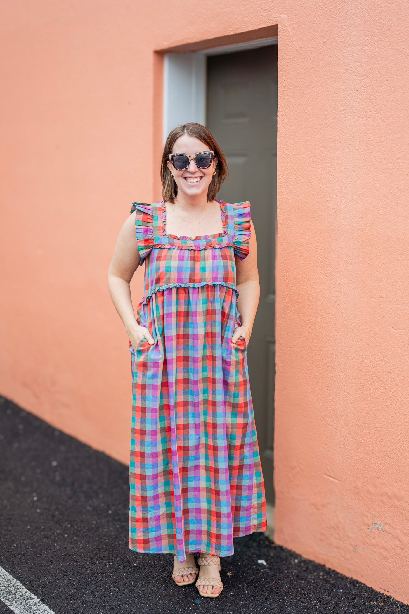 Madras Ruffle Midi Dress
