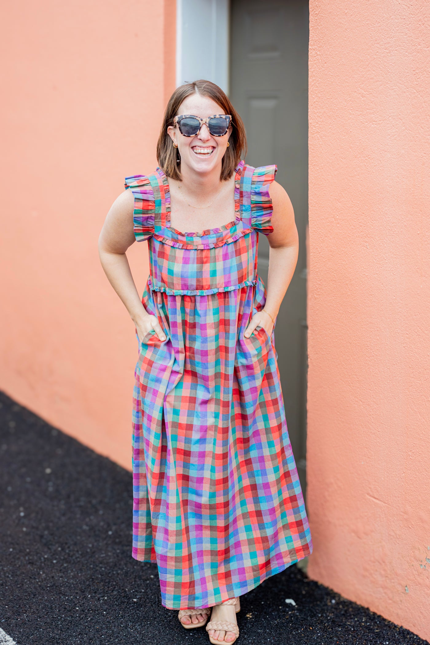 Madras Ruffle Midi Dress