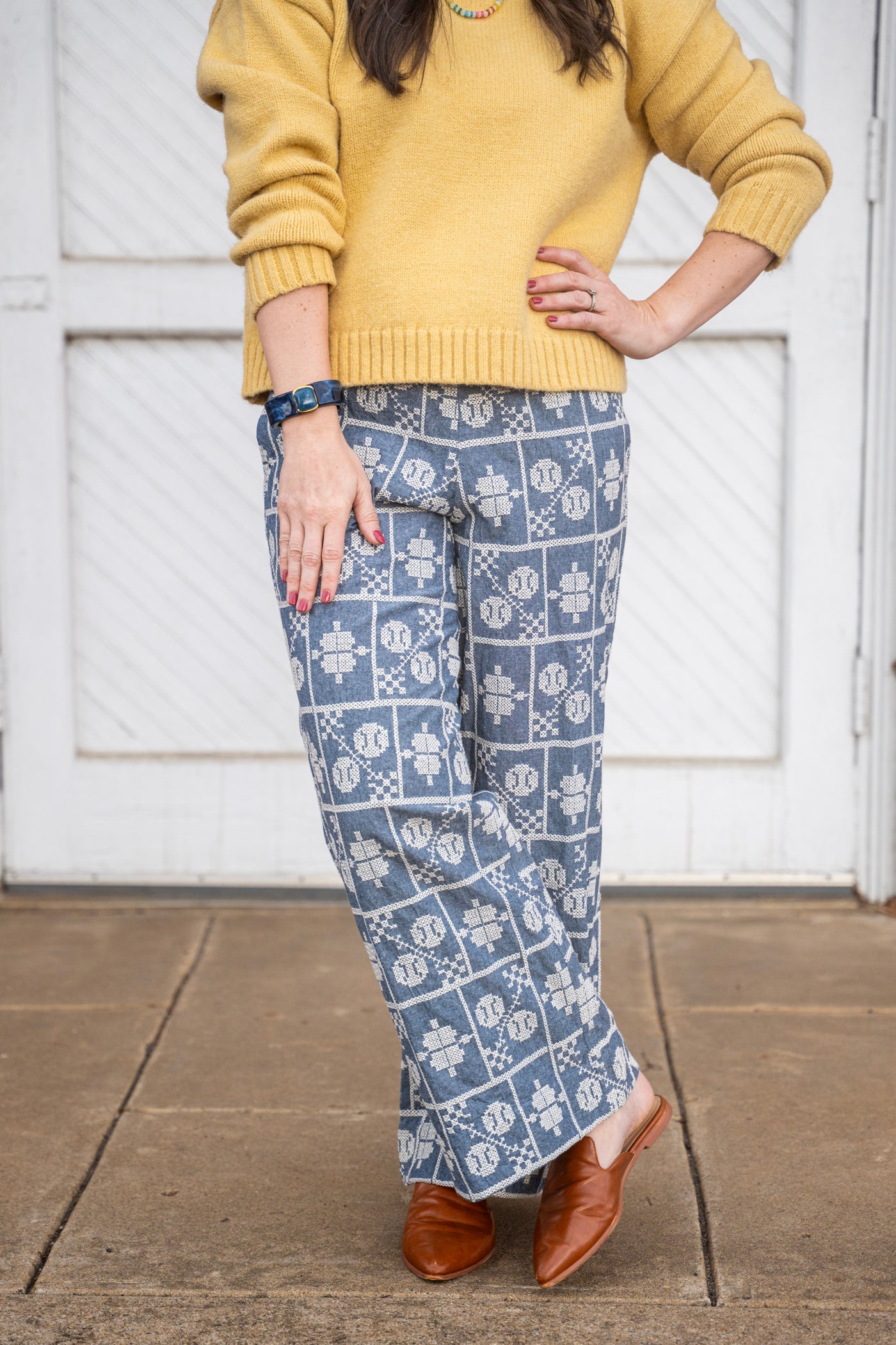 Indigo Embroidered Pants