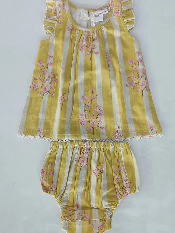 Yellow Stripe Cherry Blossom Flutter SLV Dress