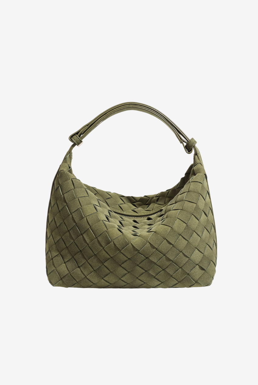 Woven Suede Hobo Bag: Olive