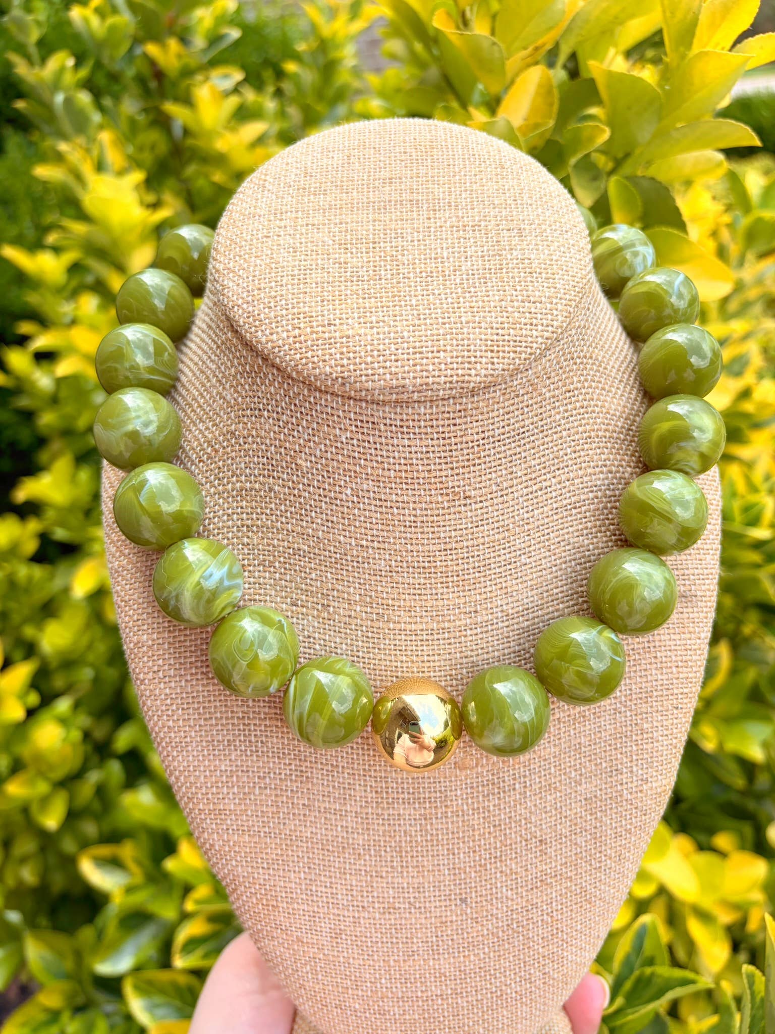 The Olive Green with Gold Bauble Necklace
