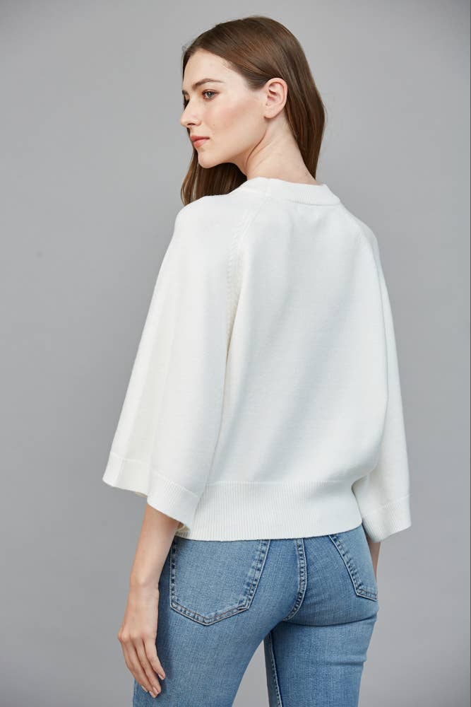 Cream Raglan Bell Sleeve Sweater