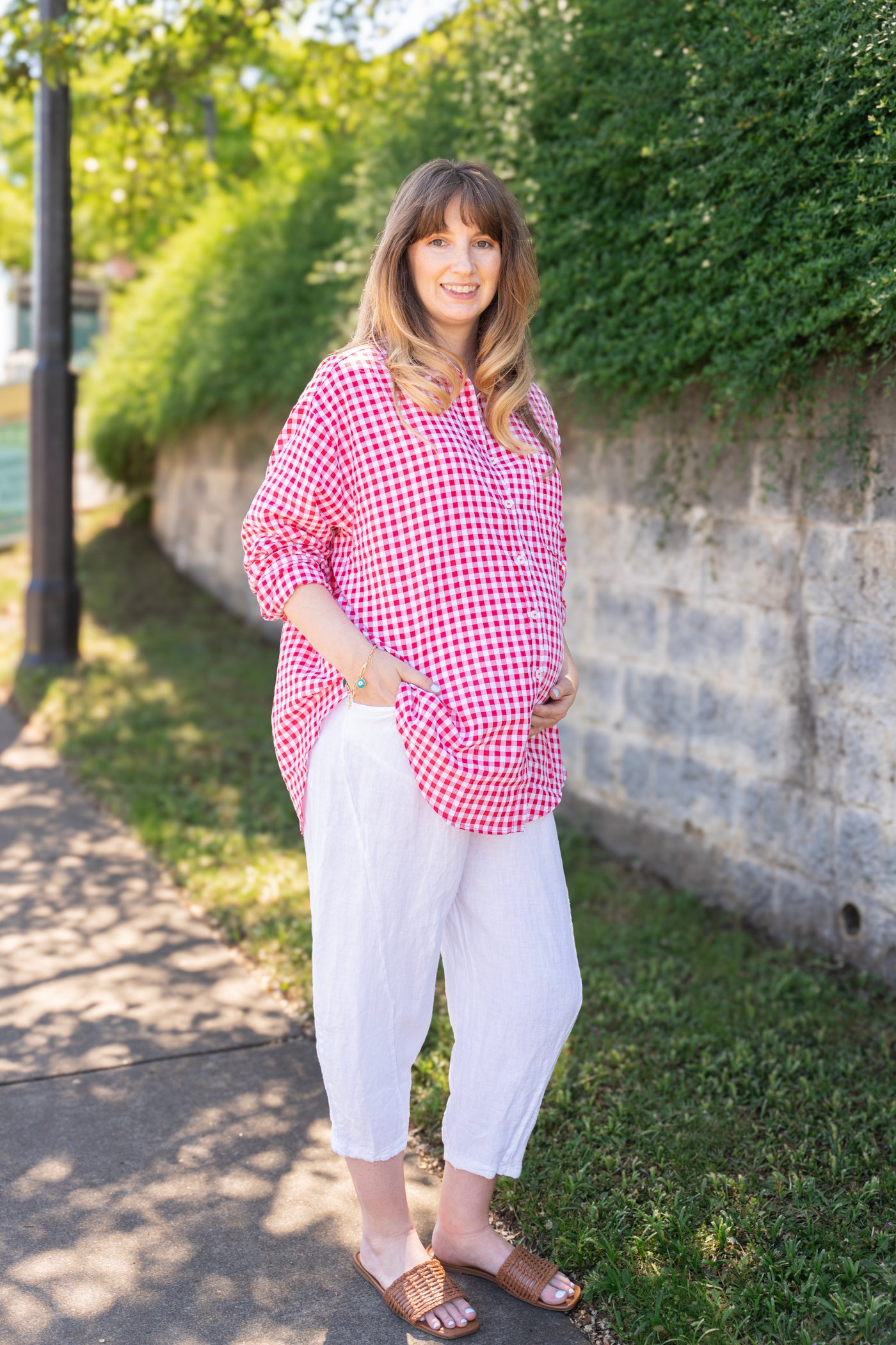 Oversized Gingham Button Down Shirt in Ruby