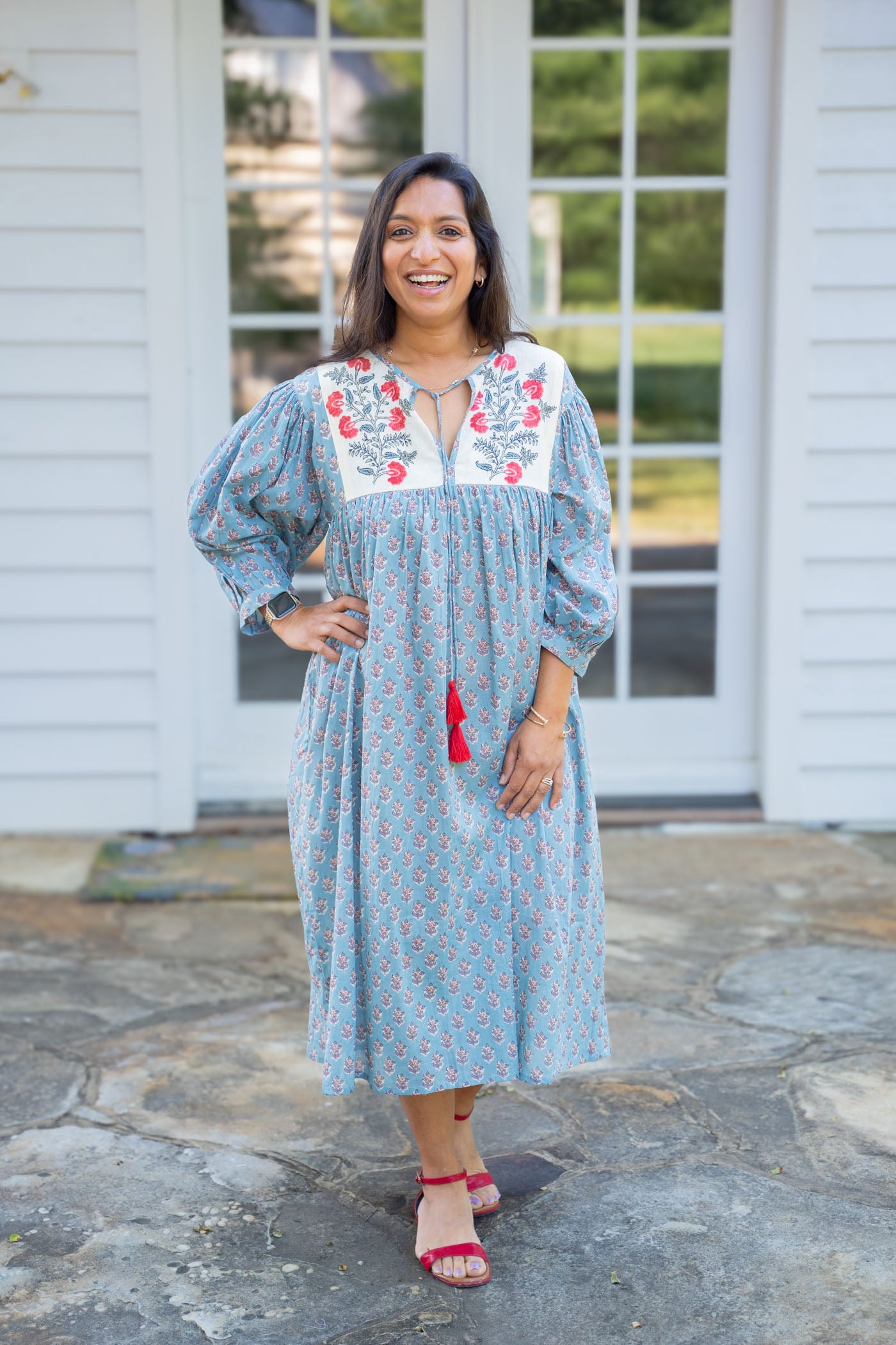 Bib Floral Block Print Dress