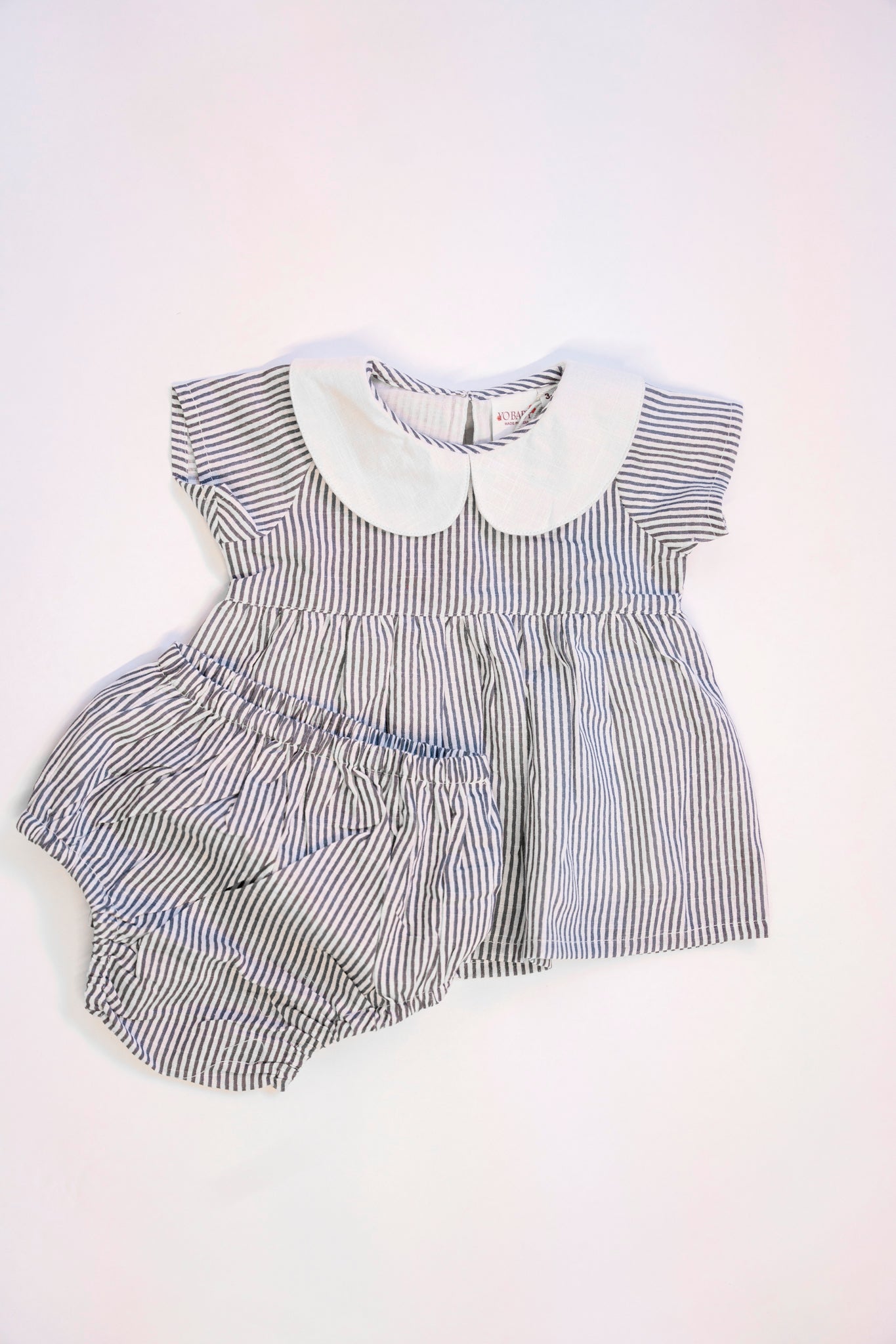 Grey Stripe Peter Pan Baby Dress w. Bloomer