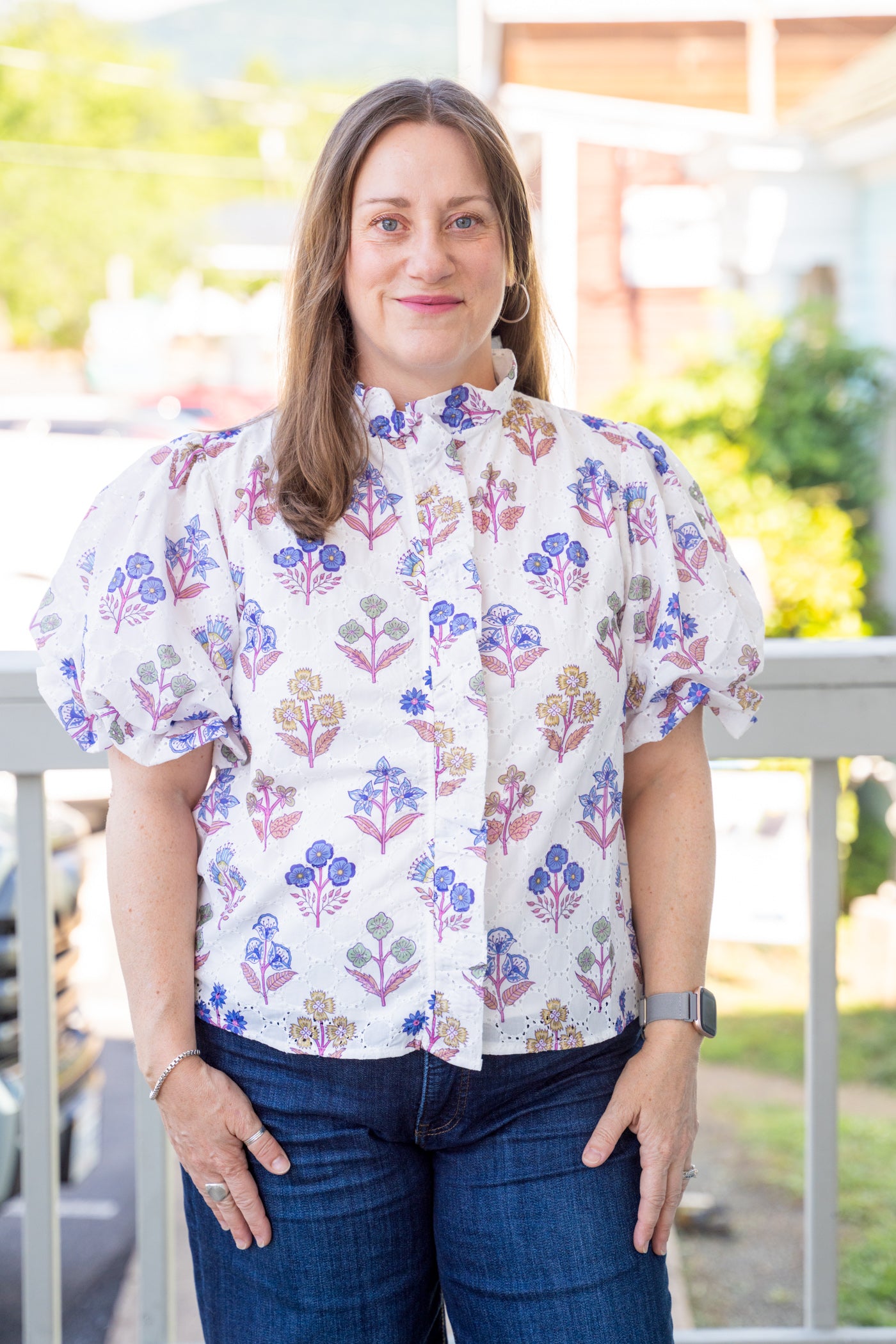 Floral Print Eyelet Top