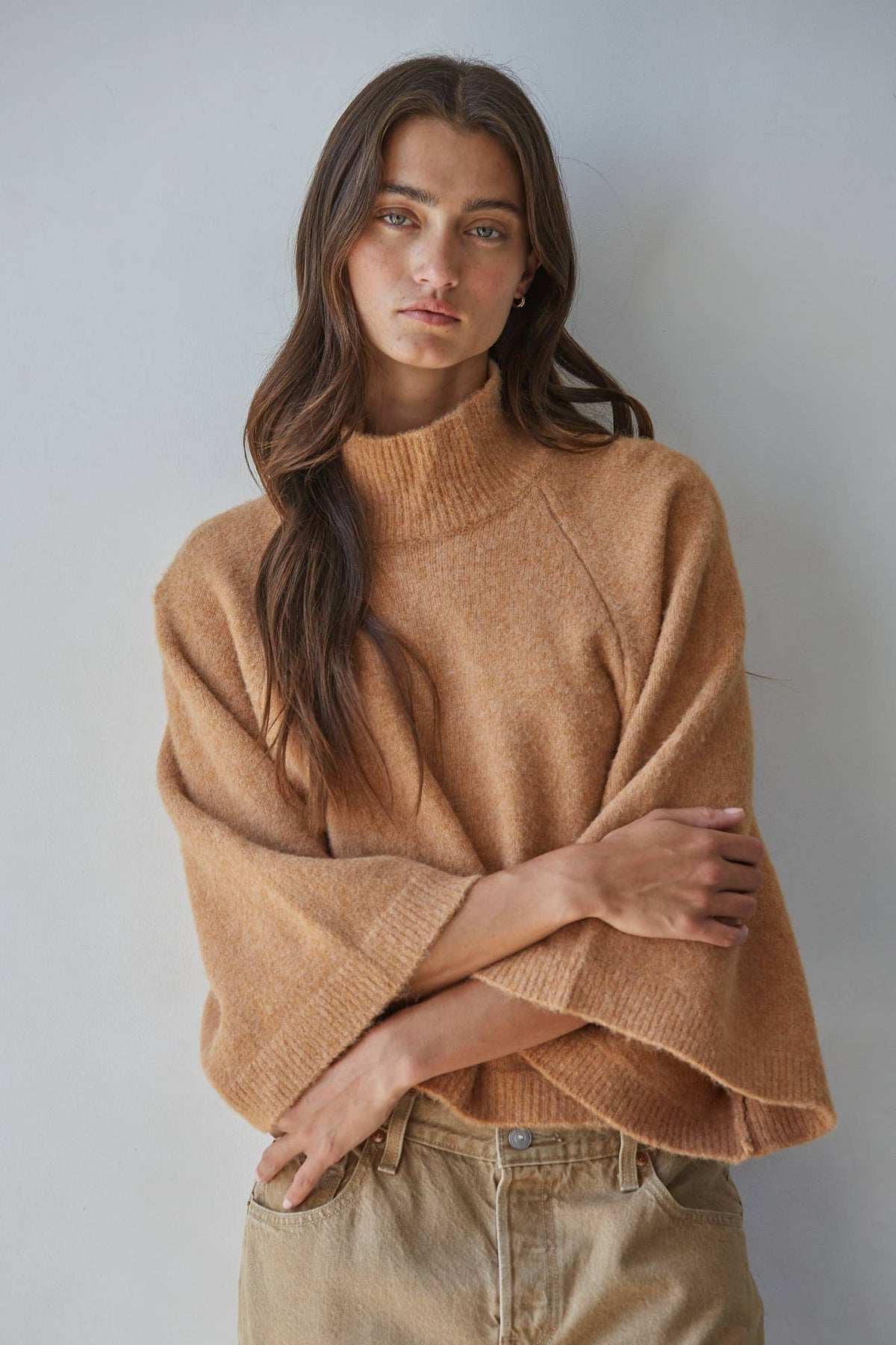 Boxy Camel Turtleneck Sweater