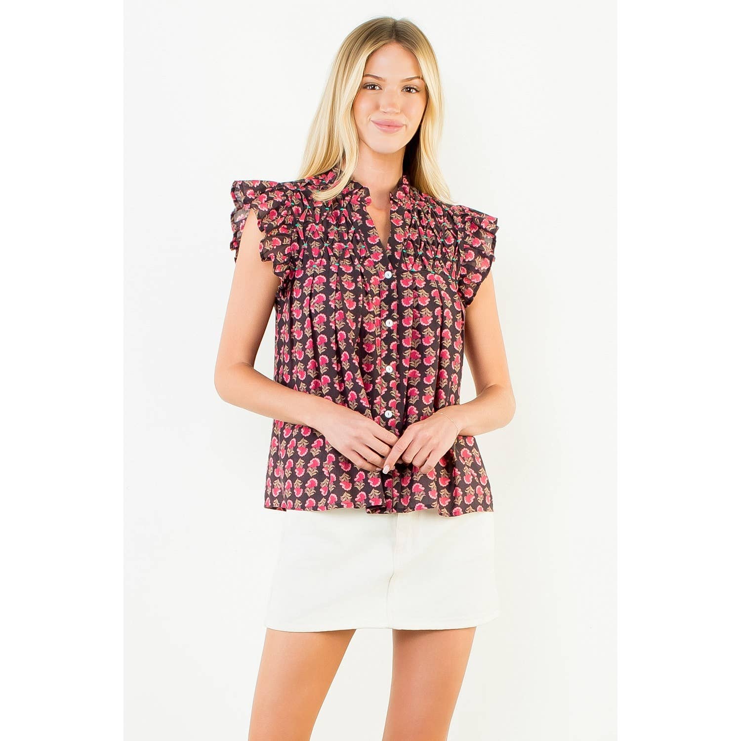 Cassidy Flutter Sleeve Button Top