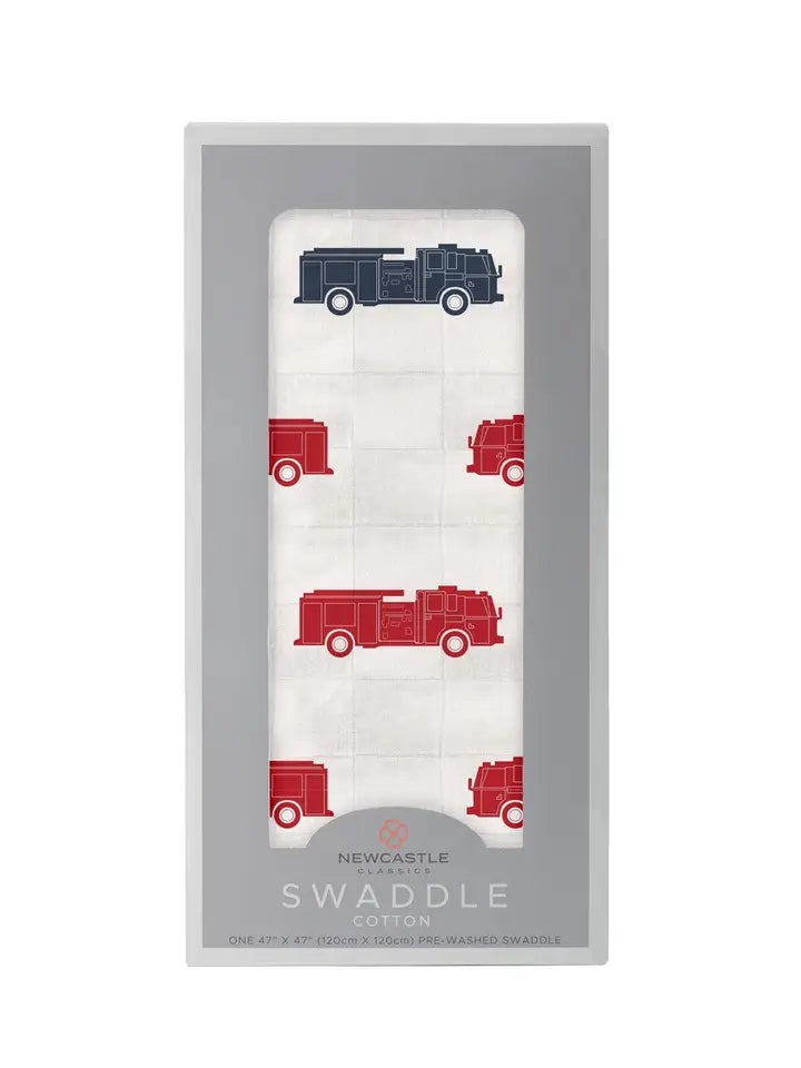 Blue and Red Fire Trucks Swaddle