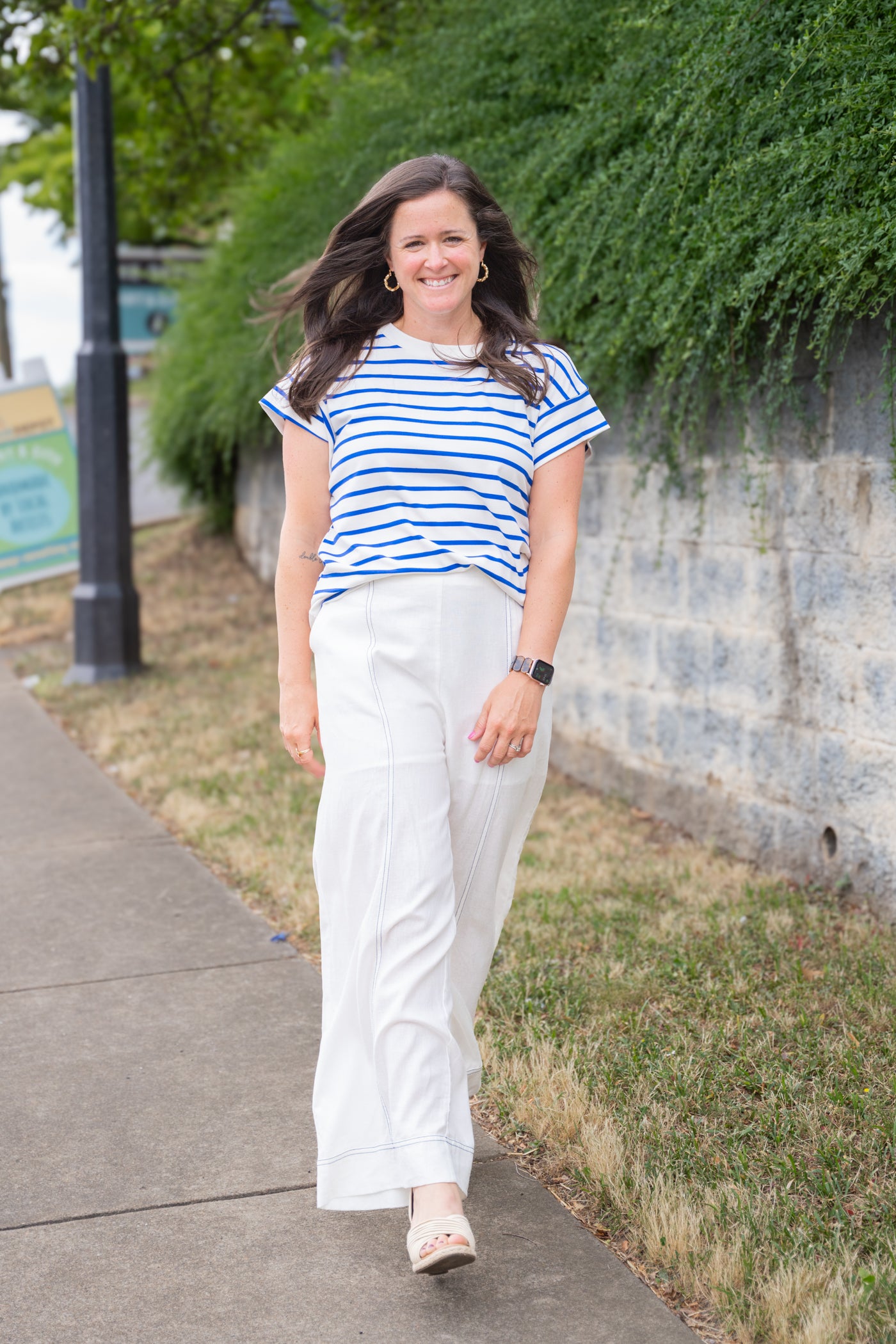 Stitch Detailed Wide Leg Linen Pants