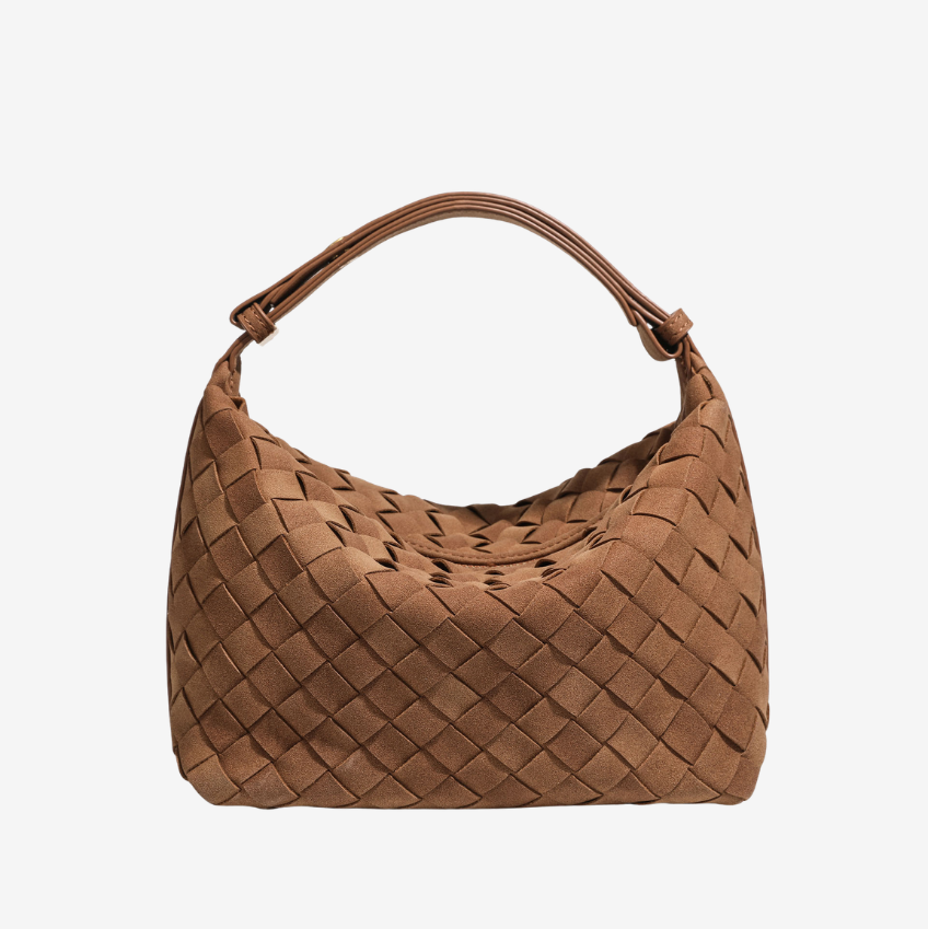 Woven Suede Hobo Bag: Camel