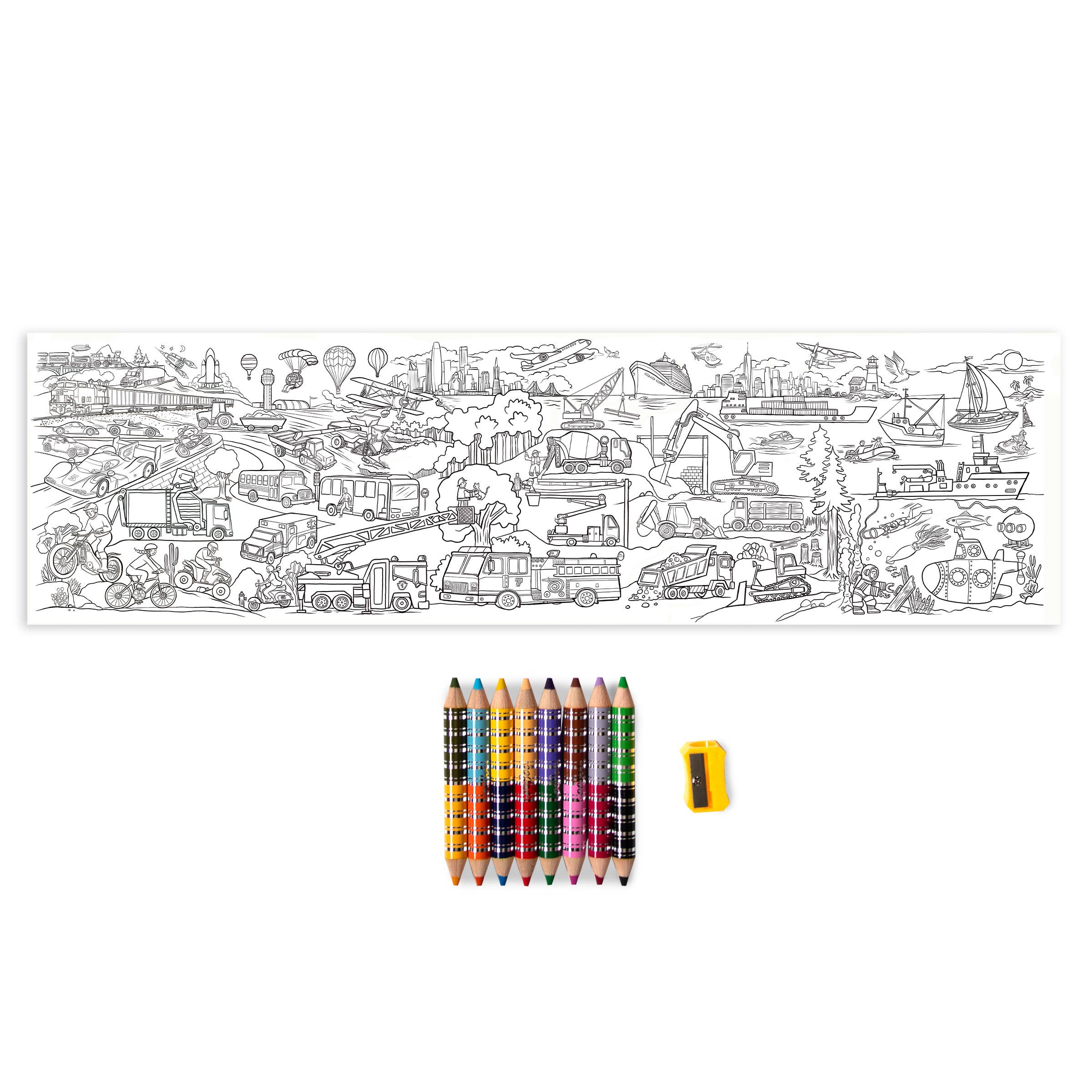 Vehicles 8 Double-Sided Biggie Pencils with Mini Mural