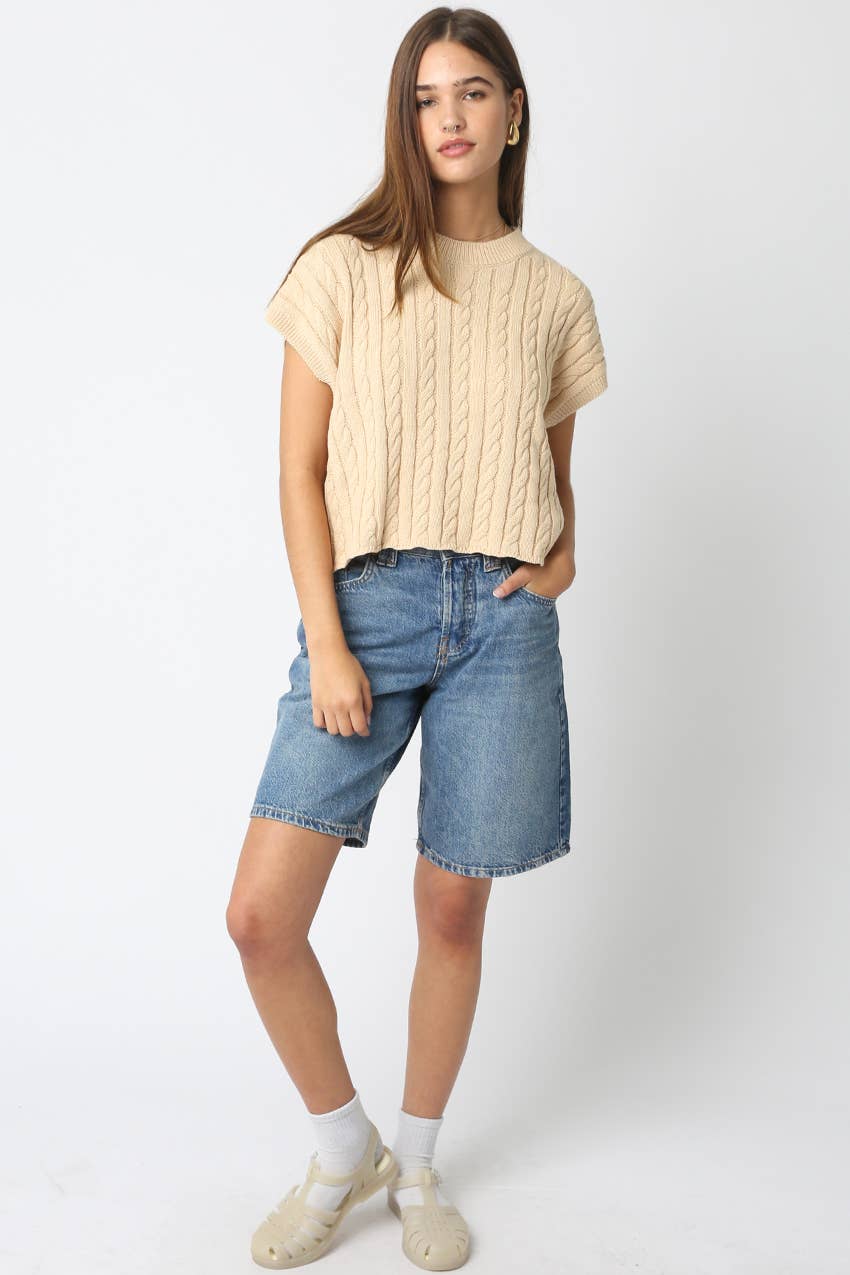 Alina Cream Cable Knit Top