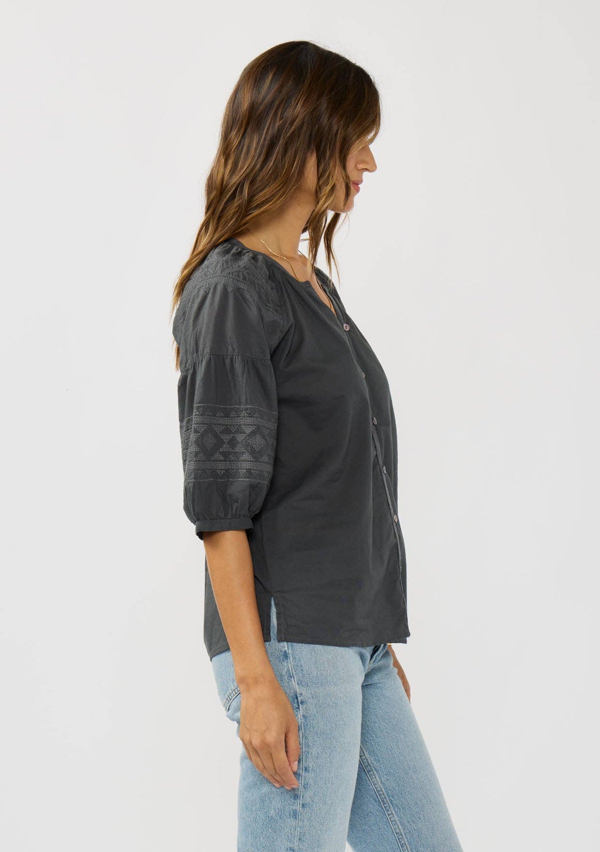 Grey Puff Sleeve Blouse