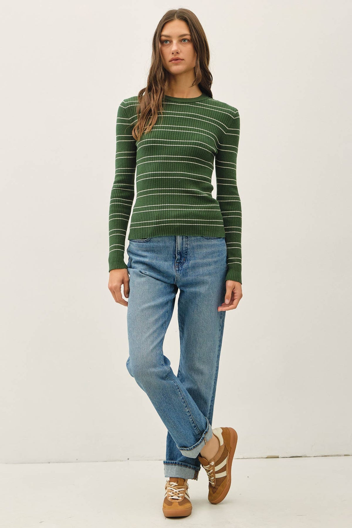 Pine Double Stripe Rib Sweater
