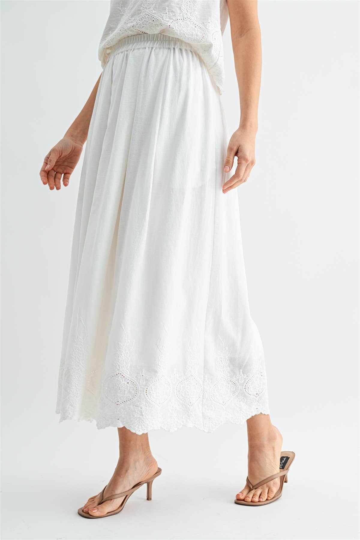 Eyelet Hem Midi Skirt
