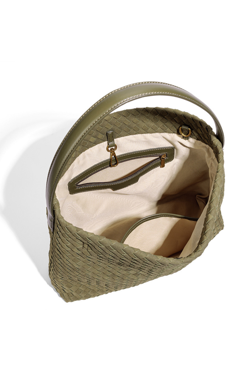 Woven Suede Hobo Crossbody Bag: Olive