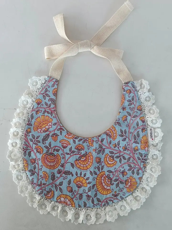 Reversible Rust Corduroy Solid Color & Rust Floral Printed Baby Bib