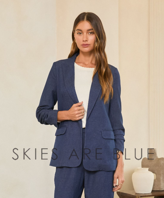 Denim Gathered Sleeve Blazer