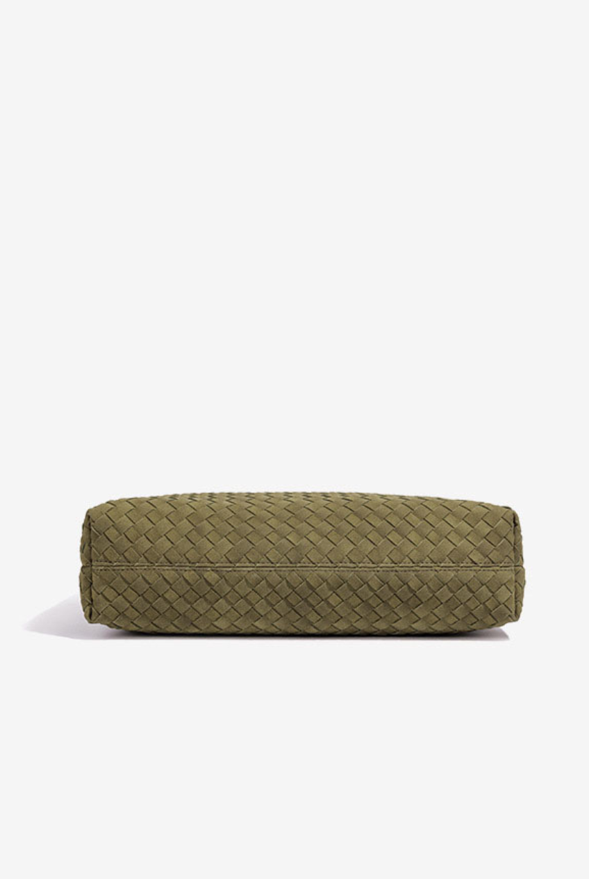 Woven Suede Hobo Crossbody Bag: Olive