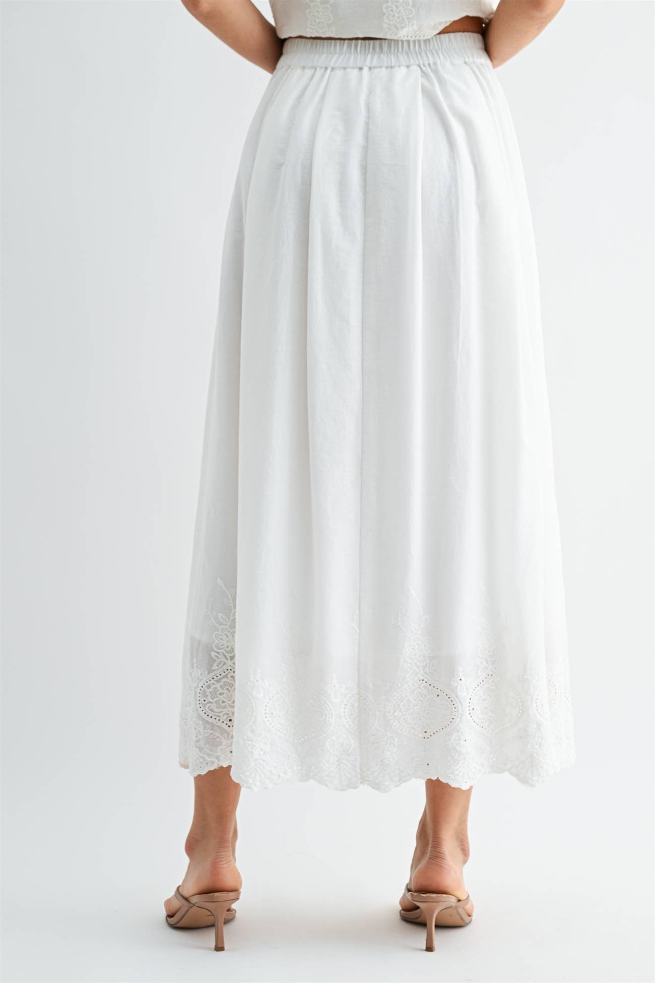 Eyelet Hem Midi Skirt