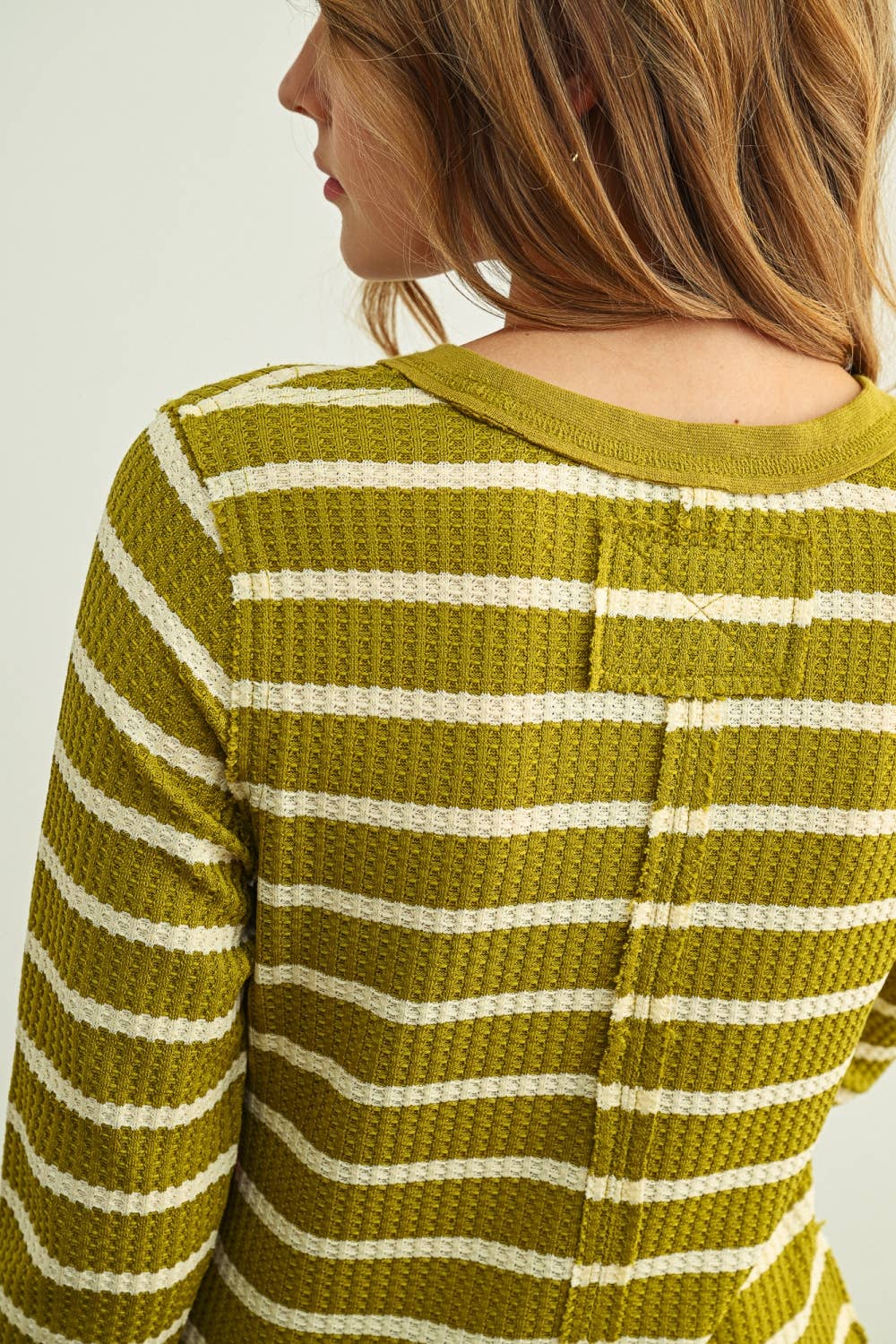 Green Olive Waffle Knit Top