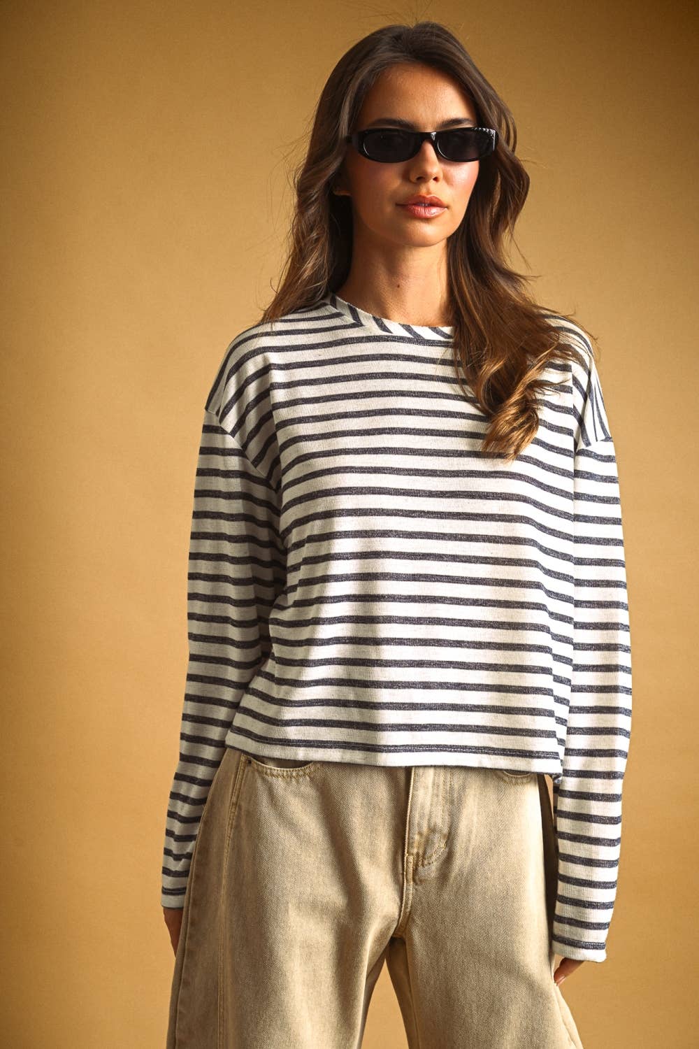 Navy Stripe Slub Knit Top