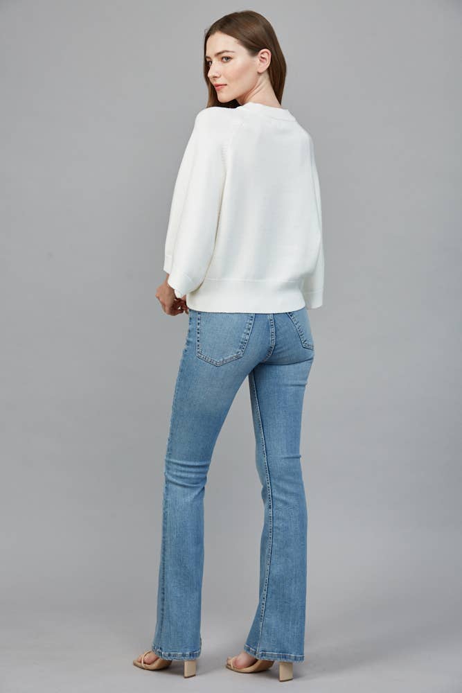 Cream Raglan Bell Sleeve Sweater