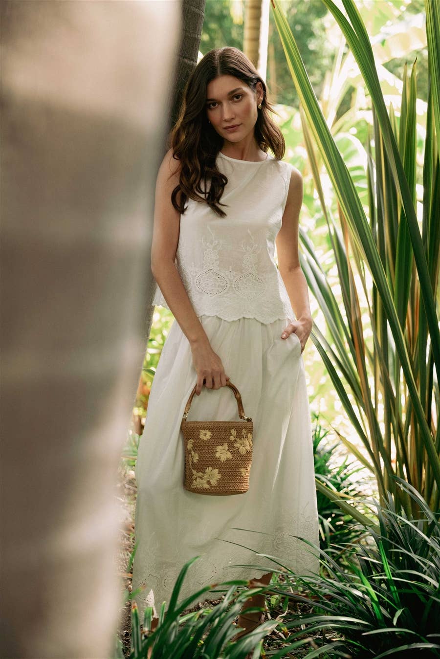 Eyelet Hem Midi Skirt