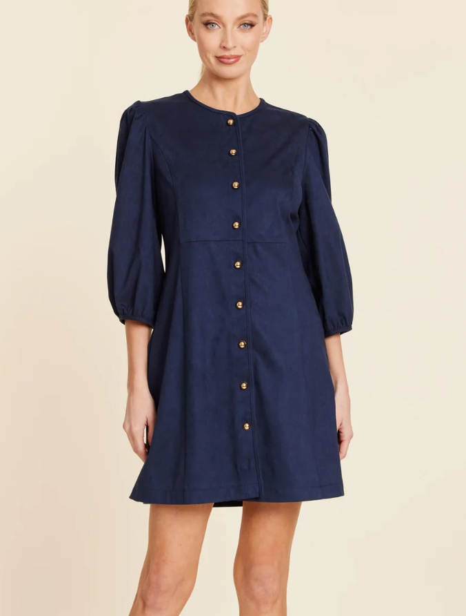 Faux Suede Gold Button Dress