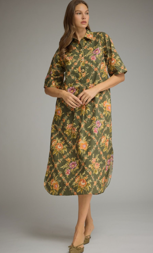 Lucia Olive Shirt Dress