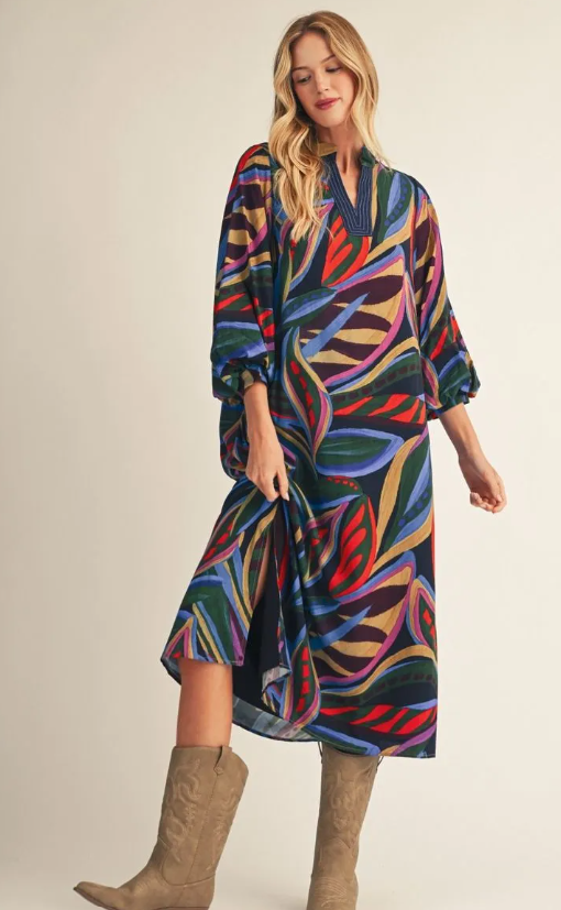 Navy Swirl Midi Dress