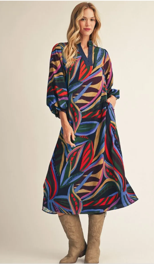 Navy Swirl Midi Dress